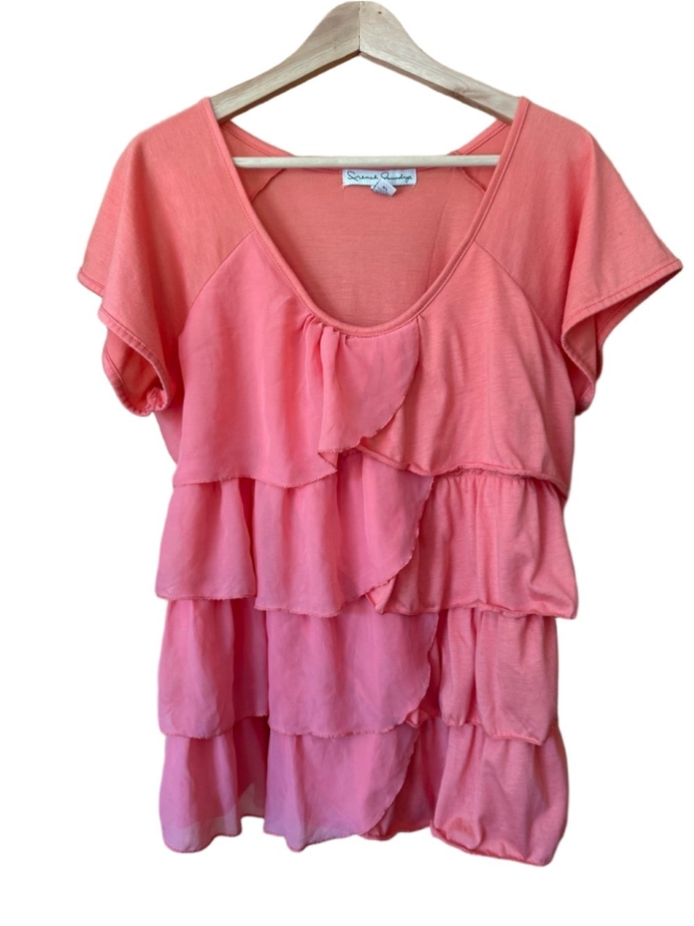 French Laundry Coral Layered Ruffle Scoop Neck Top size XL